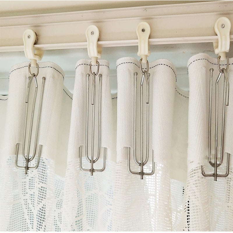 MJMP Pleat Tape for Curtain Heading Vintage Style Small Size with 10 Pcs Stainless Steel 4 Prong Curtain Pleat Hook Clip (6Yard 10 Pack, White) - Image 5